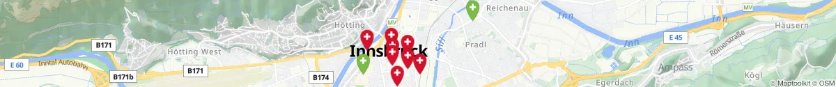 Kartenansicht für Apotheken-Notdienste in der Nähe von Innsbruck Innenstadt (Innsbruck  (Stadt), Tirol)